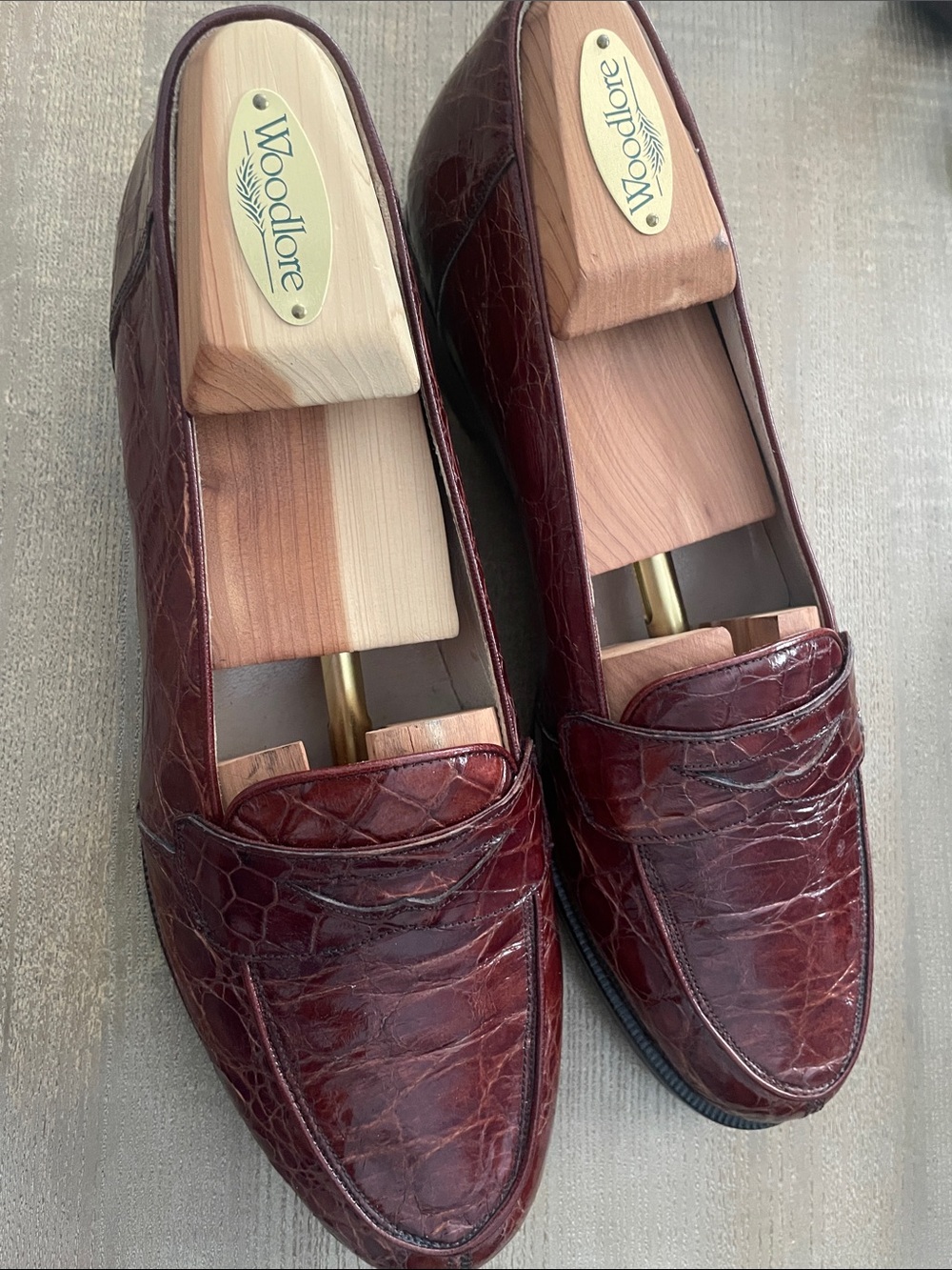 Church's Burgundy Croc-Embossed Leather Penny Loafers